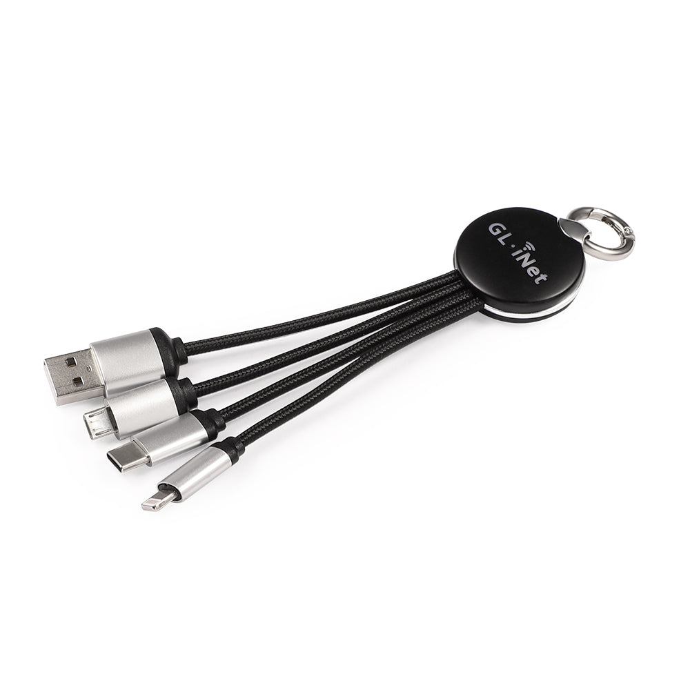 GL.iNet USB Power Cable All in One Charge Cable | Black | Nylon Braided